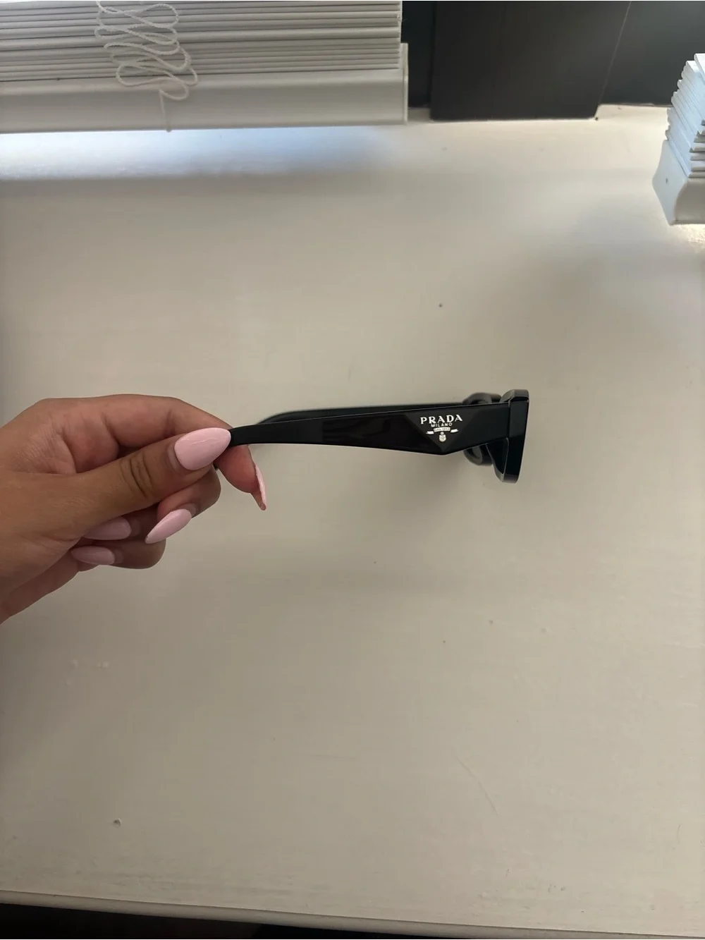 Prada Black Gloss Logo Sunglasses Temple Arm